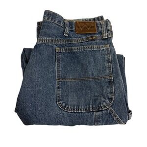 Wrangler Carpenter Jeans Mens 36x31 Blue Medium Wash Cotton Utility Hammer Loop